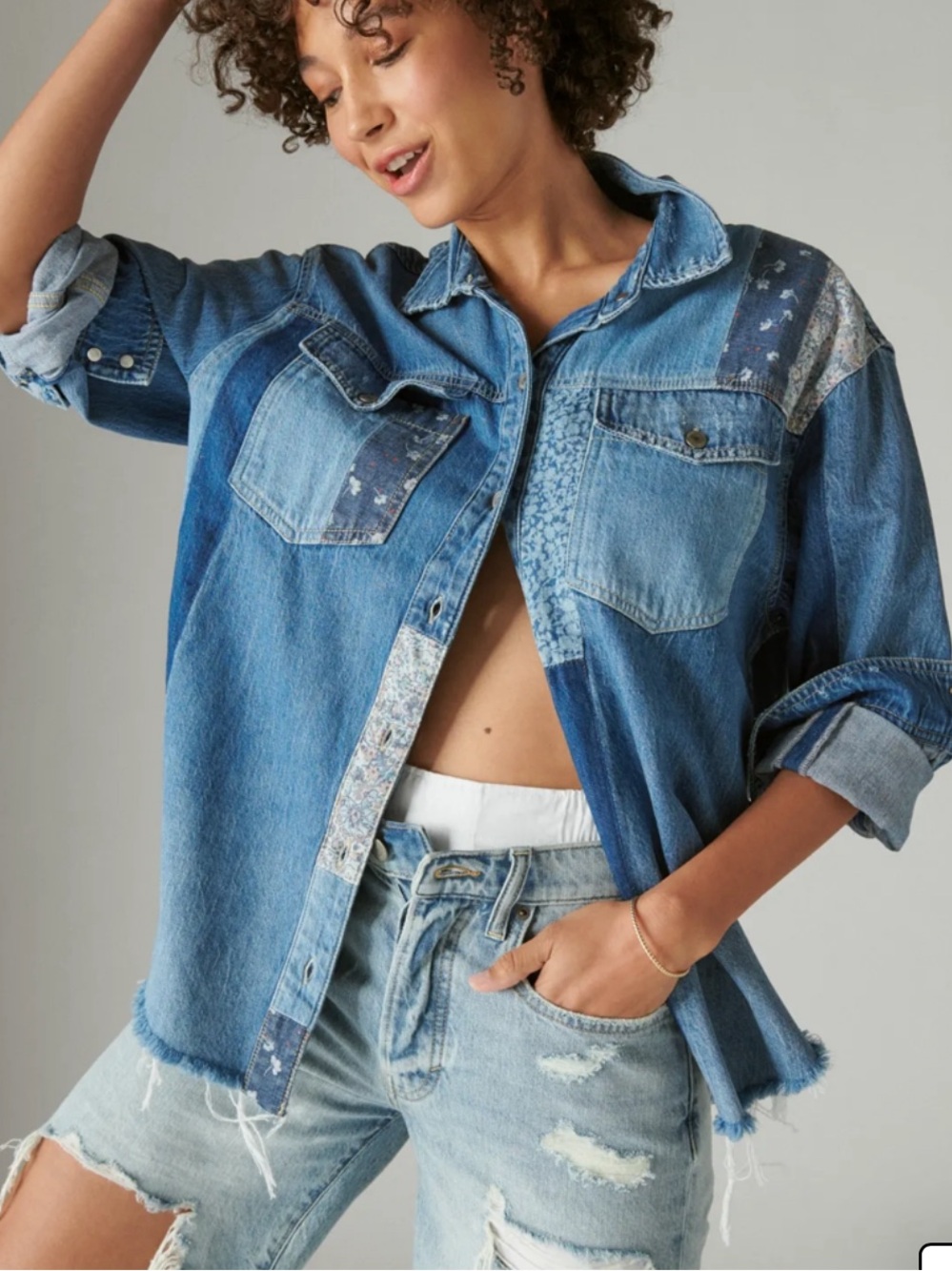 Lucky brand Laura Ashley denim patchwork shirt small